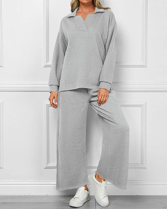 🔥$24.99 for 8 packs🔥Women's Lapel V Neck Textured Lounge Sets