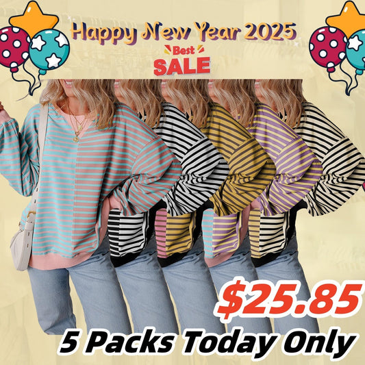Women’s Oversized Sweatshirts Striped Color Block Crewneck Sweatshirt